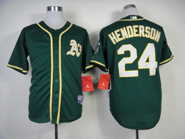 Men Oakland Athletics 24 Henderson Green MLB Jerseys1